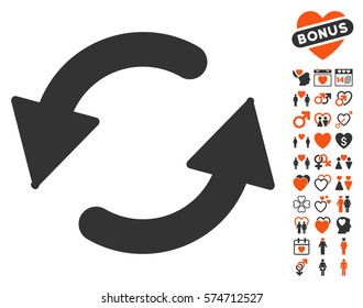 Refresh CCW pictograph with bonus marriage images. Vector illustration style is flat iconic symbols for web design, app user interfaces.