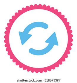 Refresh Ccw round stamp icon. This flat vector symbol is drawn with pink and blue colors on a white background.