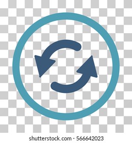 Refresh CCW rounded icon. Vector illustration style is flat iconic bicolor symbol inside a circle, cyan and blue colors, transparent background. Designed for web and software interfaces.