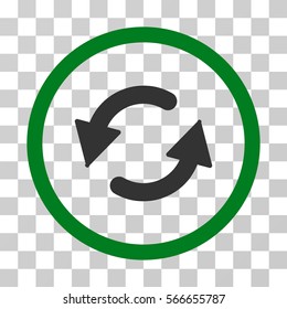 Refresh CCW rounded icon. Vector illustration style is flat iconic bicolor symbol inside a circle, green and gray colors, transparent background. Designed for web and software interfaces.