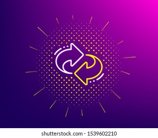 Refresh, change arrow line icon. Halftone pattern. Rotation Arrowhead symbol. Navigation pointer sign. Gradient background. Refresh line icon. Yellow halftone pattern. Vector