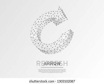 Refresh circular arrow symbol. Wireframe digital 3d illustration. Low poly, repeat, refresh button concept on white background. Abstract Vector polygonal origami style sign. RGB color mode