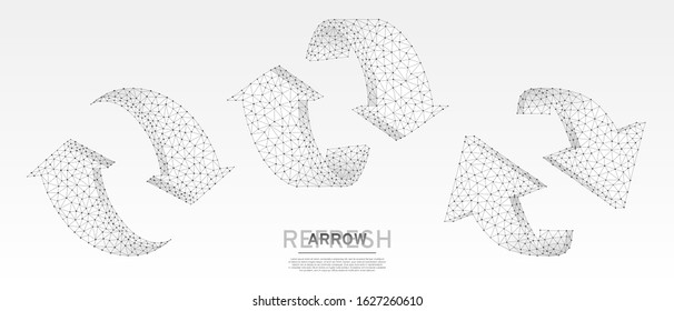 Refresh circular arrows symbol set. Repeat, refresh button concept on white origami background. Low poly, wireframe digital 3d vector illustration. Abstract polygonal sign