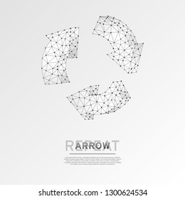 Refresh circular arrows symbol. Wireframe digital 3d illustration. Low poly, repeat, refresh button concept on white background. Abstract Vector polygonal origami style sign. RGB color mode