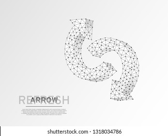 Refresh circular arrows symbol. Wireframe digital 3d illustration. Low poly, repeat, recycling button concept on white background. Abstract Vector polygonal origami style sign. RGB color mode