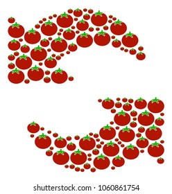 Refresh collage of tomato vegetables in different sizes. Vector tomato vegetable symbols are organized into refresh mosaic. Organic vector illustration.