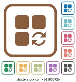 Refresh component simple icons in color rounded square frames on white background