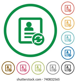 Refresh contact flat color icons in round outlines on white background