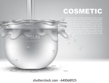 Refresh cream with pouring water and template on white background vector cosmetic ads template
