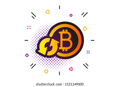 Refresh cryptocurrency coin sign. Halftone circles pattern. Bitcoin icon. Crypto money symbol. Classic flat refresh bitcoin icon. Vector