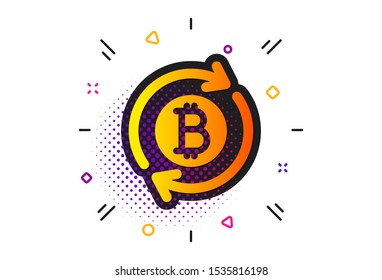 Refresh cryptocurrency coin sign. Halftone circles pattern. Bitcoin icon. Crypto money symbol. Classic flat refresh bitcoin icon. Vector