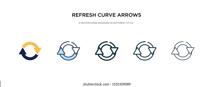 refresh curve arrows icon in different style vector illustration. two colored and black refresh curve arrows vector icons designed in filled, outline, line and stroke style can be used for web,
