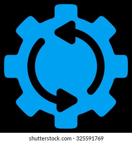 Refresh Engine vector icon. Style is flat symbol, blue color, rounded angles, black background.