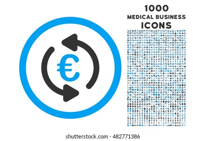 Refresh Euro rounded vector bicolor icon with 1000 medical business icons. Set style is flat pictograms, blue and gray colors, white background.