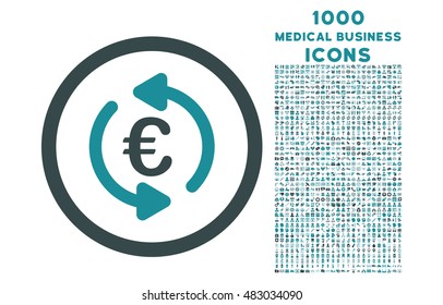 Refresh Euro rounded vector bicolor icon with 1000 medical business icons. Set style is flat pictograms, soft blue colors, white background.