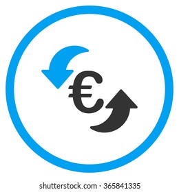 Refresh Euro vector icon. Style is bicolor flat circled symbol, blue and gray colors, rounded angles, white background.