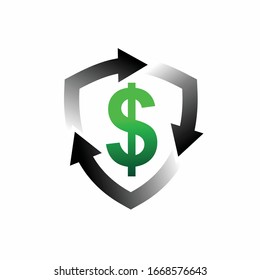 Refresh, exchange dollar symbol and shield icon