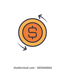 Refresh, exchange dollar vector icon symbol isolated on white background