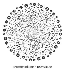 Refresh exploding circle. Object pattern created from scattered refresh pictograms as fireworks cluster. Vector illustration style is flat iconic symbols.