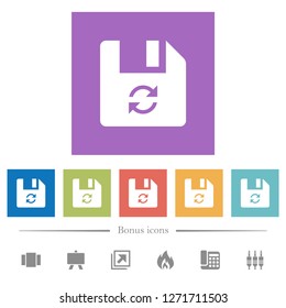 Refresh file flat white icons in square backgrounds. 6 bonus icons included.