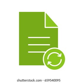 Refresh file glyph color icon. Document with cycling arrows. Silhouette symbol on white background. Negative space. Vector illustration