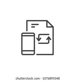 Refresh file and mobile phone outline icon. linear style sign for mobile concept and web design. Backup smartphone doc simple line vector icon. Symbol, logo illustration. Pixel perfect vector graphics