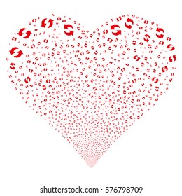 Refresh fireworks with heart shape. Vector illustration style is flat red iconic symbols on a white background. Object salute constructed from random symbols.