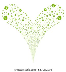 Refresh fireworks stream. Vector illustration style is flat eco green iconic symbols on a white background. Object double fountain constructed from random design elements.
