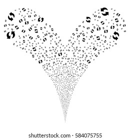 Refresh fireworks stream. Vector illustration style is flat black iconic symbols on a white background. Object double fountain combined from random symbols.