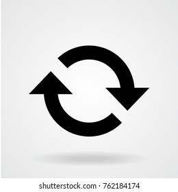 Refresh. Flat icon of cyclic rotation, recycling recurrence, renewal. Black and white symbol of loop movement.Vector illustration 