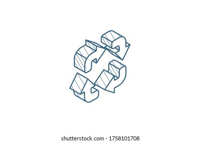 Refresh four arrows isometric icon. 3d vector illustration. Isolated line art technical drawing. Editable stroke