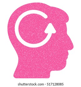 Refresh Head Memory grainy textured icon for overlay watermark stamps. Flat symbol with scratched texture. Dotted vector pink ink rubber seal stamp with grunge design on a white background.
