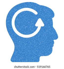 Refresh Head Memory grainy textured icon for overlay watermark stamps. Flat symbol with unclean texture. Dotted vector cobalt ink rubber seal stamp with grunge design on a white background.