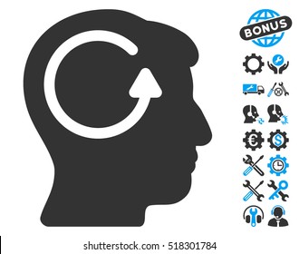 Refresh Head Memory icon with bonus setup tools graphic icons. Vector illustration style is flat iconic blue and gray symbols on white background.