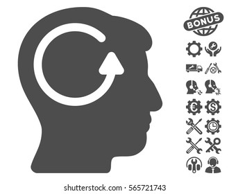 Refresh Head Memory icon with bonus options design elements. Vector illustration style is flat iconic gray symbols on white background.