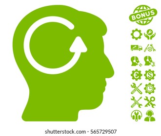 Refresh Head Memory icon with bonus configuration symbols. Vector illustration style is flat iconic eco green symbols on white background.