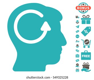 Refresh Head Memory icon with free bonus pictures. Vector illustration style is flat iconic symbols, grey and cyan colors, white background.