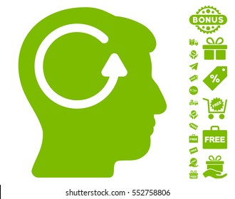 Refresh Head Memory icon with free bonus images. Vector illustration style is flat iconic symbols, eco green color, white background.