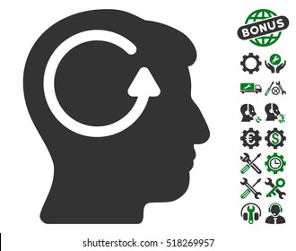 Refresh Head Memory pictograph with bonus options pictures. Vector illustration style is flat iconic green and gray symbols on white background.