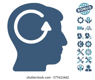Refresh Head Memory pictograph with bonus setup tools symbols. Vector illustration style is flat iconic cyan and blue symbols on white background.