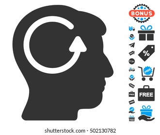 Refresh Head Memory pictograph with free bonus icon set. Vector illustration style is flat iconic symbols, blue and gray colors, white background.