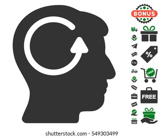 Refresh Head Memory pictograph with free bonus pictures. Vector illustration style is flat iconic symbols, green and gray colors, white background.