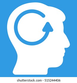 Refresh Head Memory vector pictograph. Style is flat graphic symbol, white color, blue background.