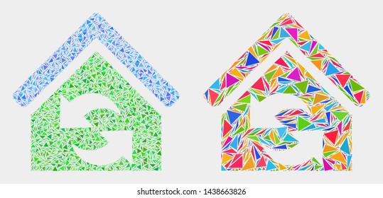 Refresh house collage icon of triangle elements which have variable sizes and shapes and colors. Geometric abstract vector illustration of refresh house.