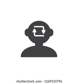 Refresh human mind vector icon. filled flat sign for mobile concept and web design. Human head with recycle arrows simple solid icon. Symbol, logo illustration. Pixel perfect vector graphics