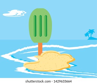 refresh ice cream with stick in the beach