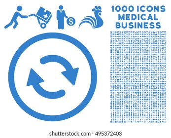Refresh icon with 1000 medical business cobalt vector pictograms. Collection style is flat symbols, white background.