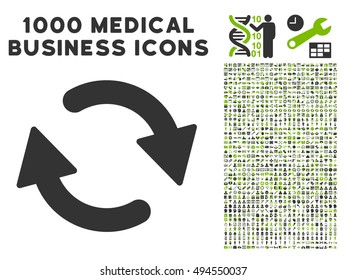 Refresh icon with 1000 medical commercial eco green and gray vector design elements. Design style is flat bicolor symbols, white background.