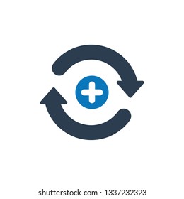 Refresh icon with add sign. Refresh icon and new, plus, positive symbol. Vector illustration