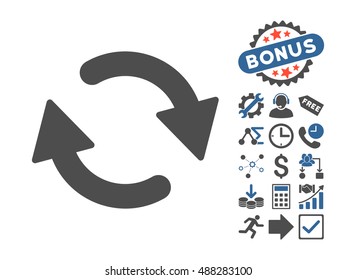 Refresh icon with bonus clip art. Vector illustration style is flat iconic bicolor symbols, cobalt and gray colors, white background.